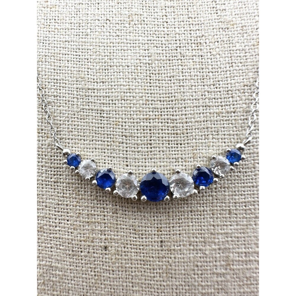 Designer Sterling Silver Lab Sapphire Curve Necklace 18”